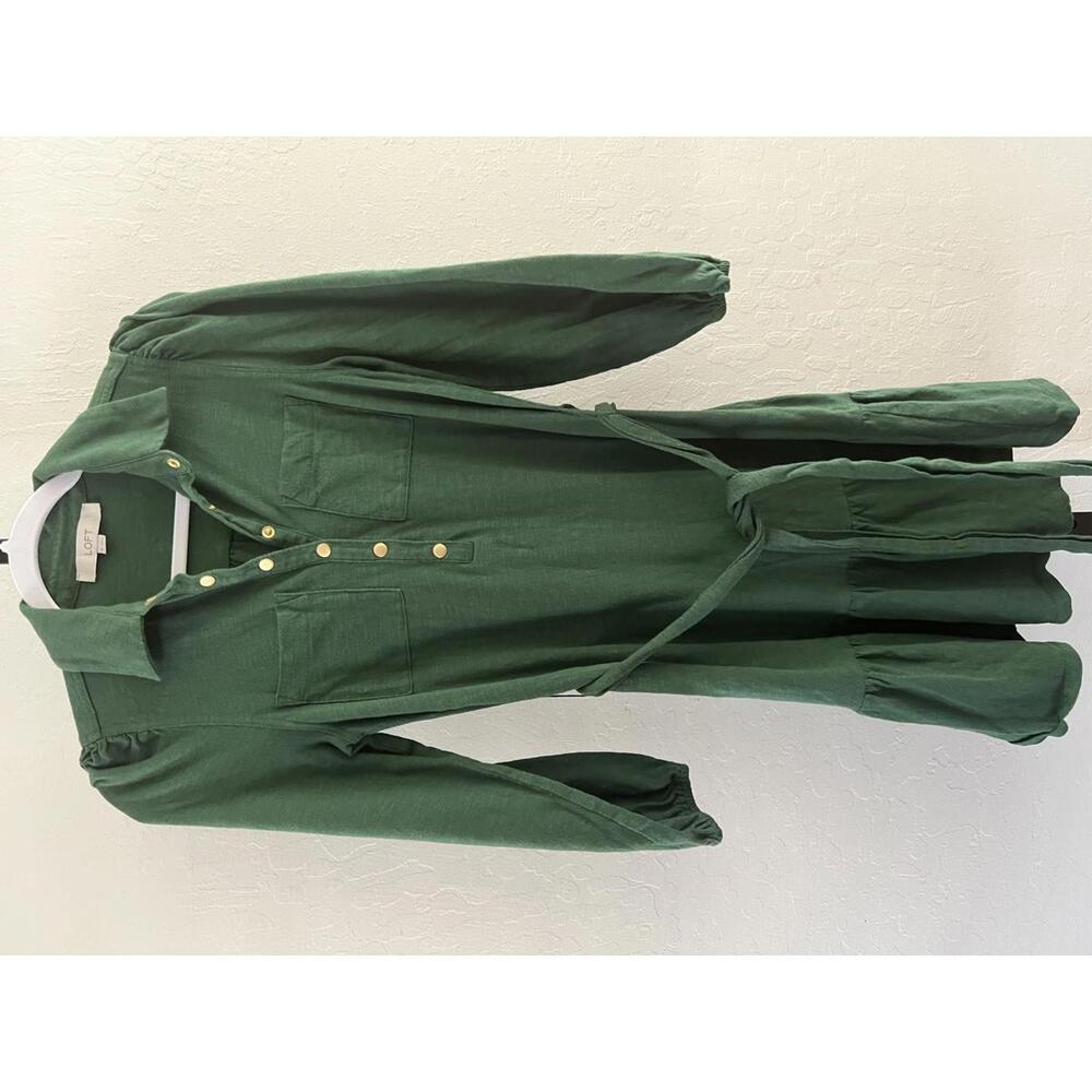 LOFT Green Button-Up Dress XS